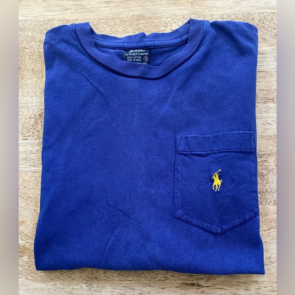Vintage Polo Ralph‎ Lauren Big Boy’s Sz S Cobalt Blue Cotton Jersey Pocket Tee
